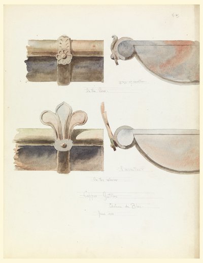Zeichnung, Zwei Kupferrinnen, aus einem Schloss aus dem 16. Jahrhundert, Blois, Frankreich, Juni 1888 von Whitney Warren Jr.